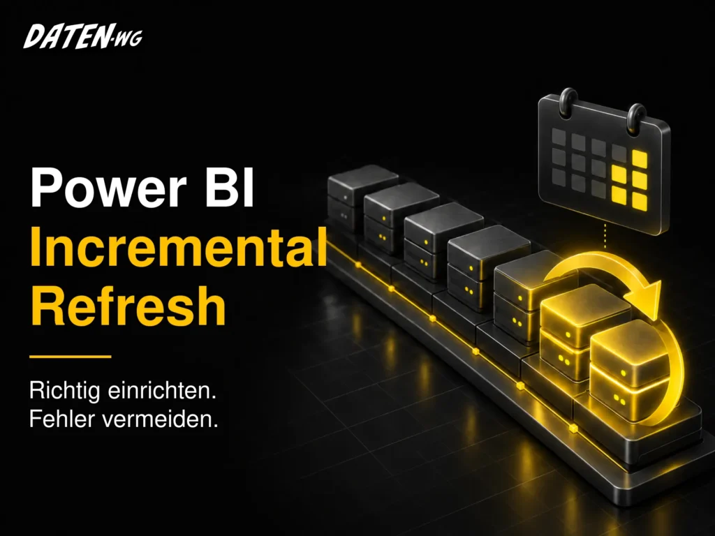Power BI Incremental Refresh: Eine aktuelle Datenpartition wird aktualisiert, historische Partitionen bleiben bestehen.
